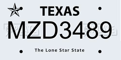 MZD3489 Texas License Plate