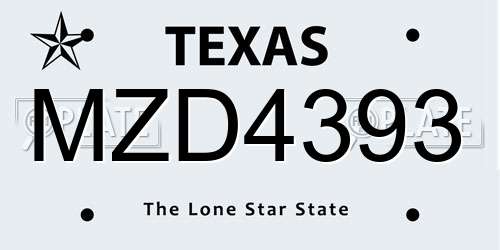 MZD4393 Texas License Plate