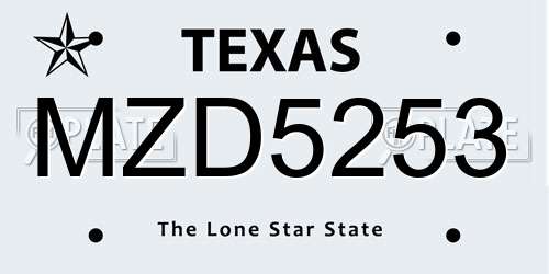 MZD5253 Texas License Plate