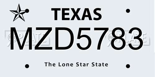 MZD5783 Texas License Plate