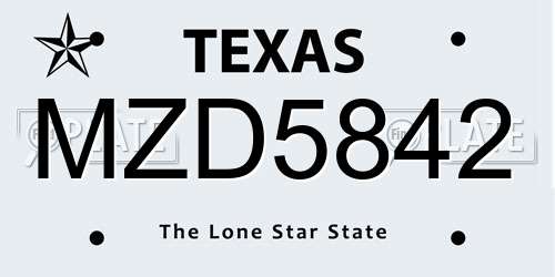 MZD5842 Texas License Plate