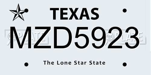 MZD5923 Texas License Plate