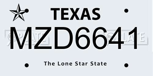 MZD6641 Texas License Plate