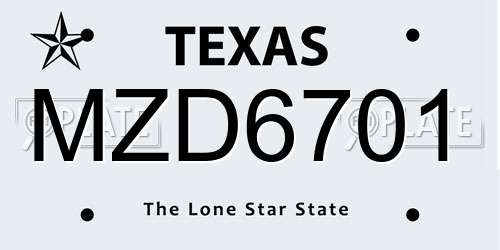 MZD6701 Texas License Plate