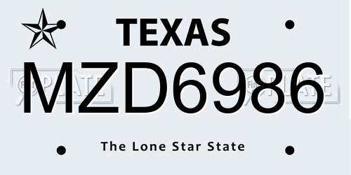 MZD6986 Texas License Plate