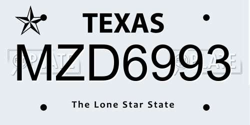 MZD6993 Texas License Plate