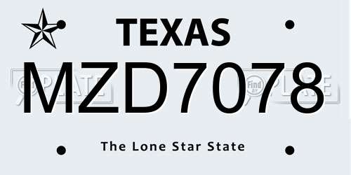 MZD7078 Texas License Plate