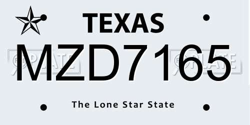 MZD7165 Texas License Plate