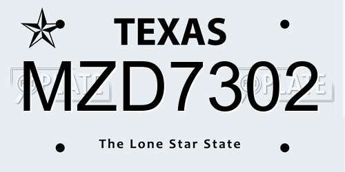 MZD7302 Texas License Plate