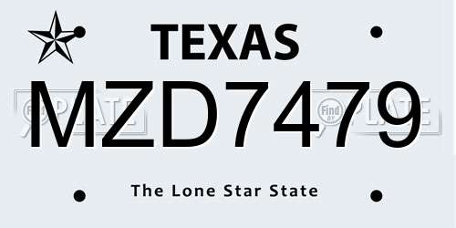 MZD7479 Texas License Plate