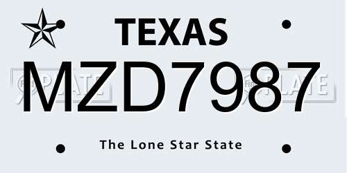 MZD7987 Texas License Plate