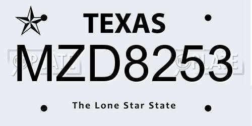 MZD8253 Texas License Plate