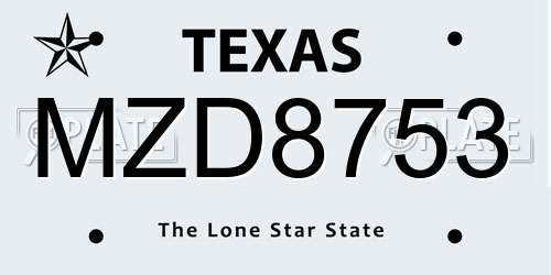 MZD8753 Texas License Plate