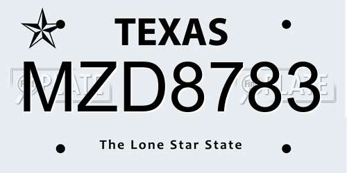 MZD8783 Texas License Plate