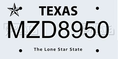 MZD8950 Texas License Plate