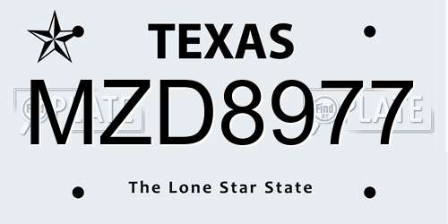 MZD8977 Texas License Plate