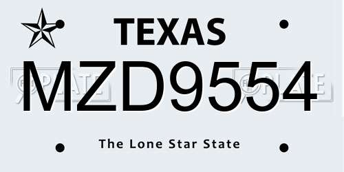 MZD9554 Texas License Plate