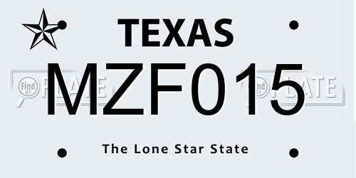 MZF015 Texas License Plate