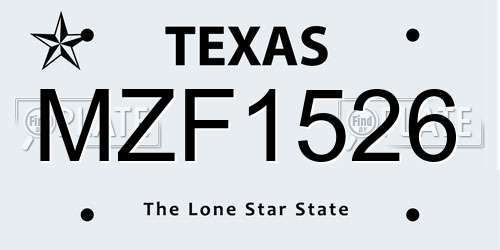 MZF1526 Texas License Plate