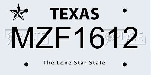 MZF1612 Texas License Plate