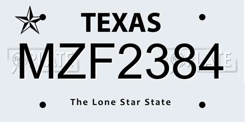 MZF2384 Texas License Plate