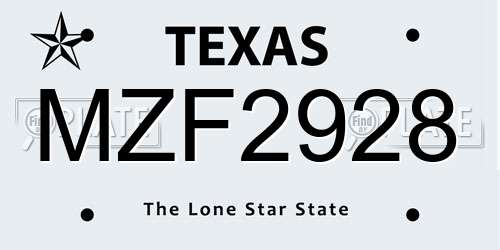 MZF2928 Texas License Plate