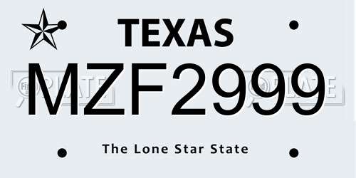 MZF2999 Texas License Plate