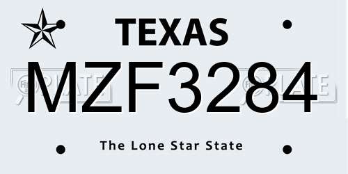 MZF3284 Texas License Plate