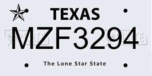 MZF3294 Texas License Plate