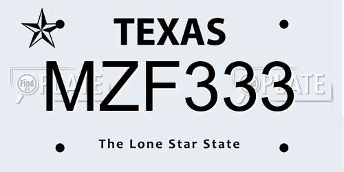MZF333 Texas License Plate