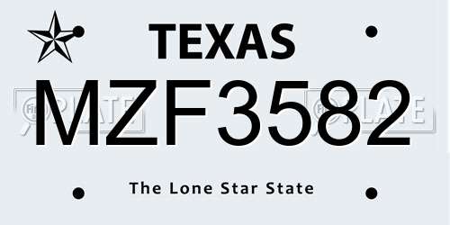 MZF3582 Texas License Plate