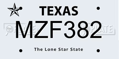 MZF382 Texas License Plate
