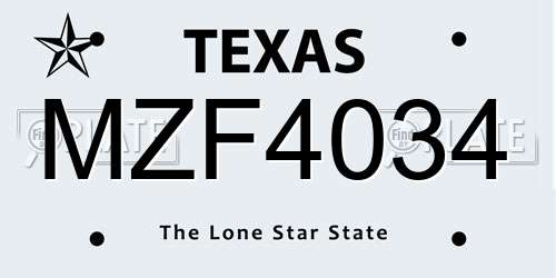 MZF4034 Texas License Plate