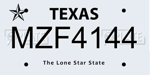 MZF4144 Texas License Plate