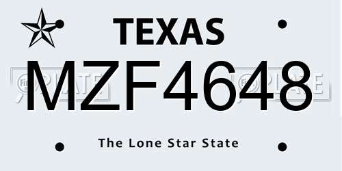 MZF4648 Texas License Plate