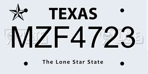 MZF4723 Texas License Plate