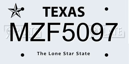 MZF5097 Texas License Plate