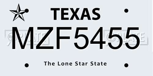 MZF5455 Texas License Plate