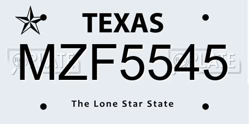 MZF5545 Texas License Plate