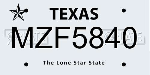 MZF5840 Texas License Plate