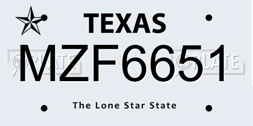 MZF6651 Texas License Plate