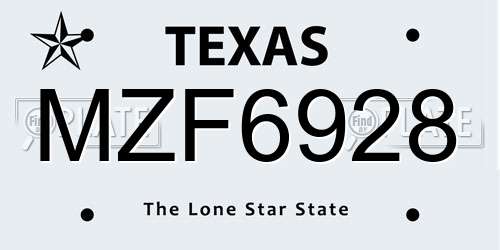MZF6928 Texas License Plate
