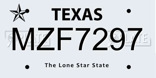 MZF7297 Texas License Plate