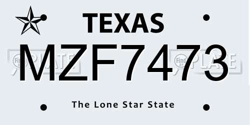 MZF7473 Texas License Plate