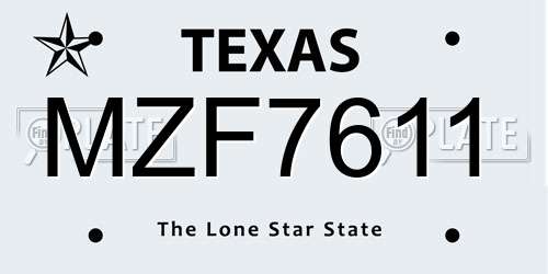 MZF7611 Texas License Plate