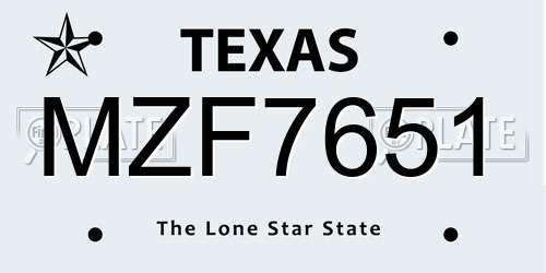 MZF7651 Texas License Plate