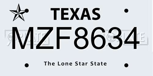 MZF8634 Texas License Plate