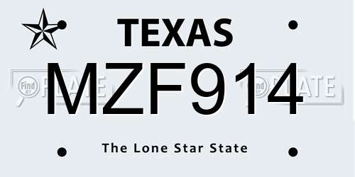 MZF914 Texas License Plate
