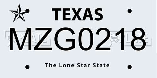 MZG0218 Texas License Plate