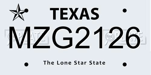 MZG2126 Texas License Plate